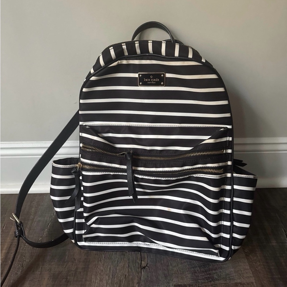 Kate Spade Black and White Striped Backpack